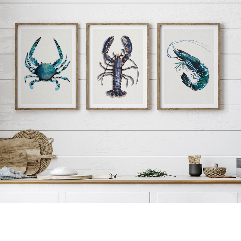 Set of Shellfish Art Prints | Perfect Art For Your Kitchen - Framed