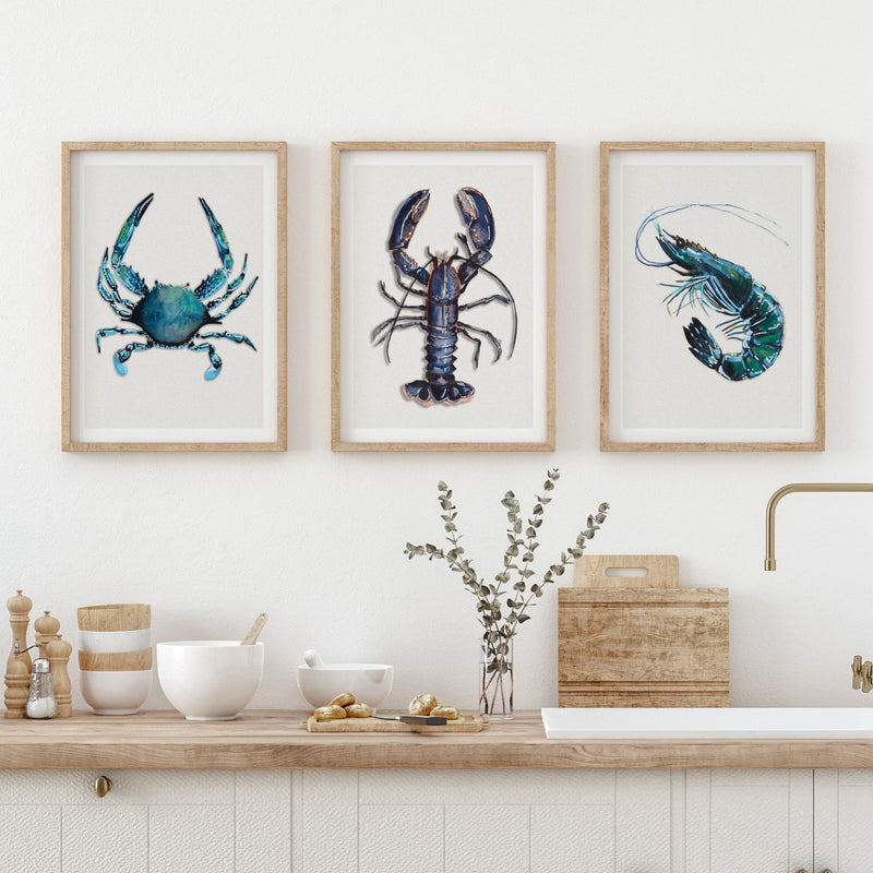 Set of Shellfish Art Prints | Perfect Art For Your Kitchen - Framed