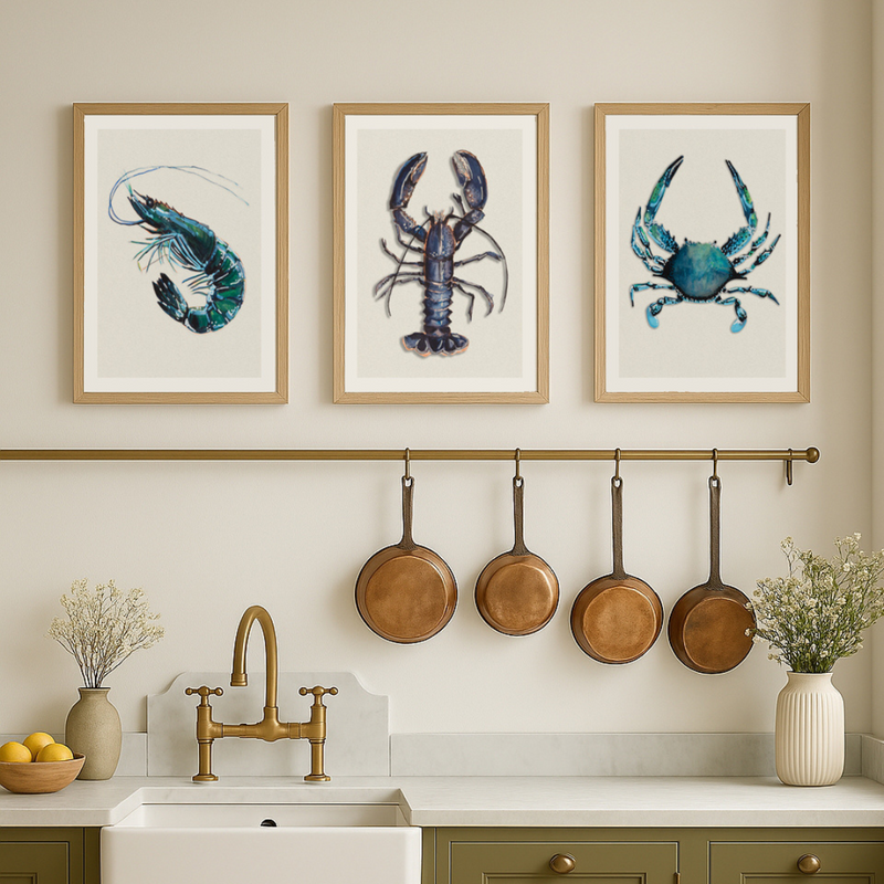 Set of Shellfish Art Prints | Perfect Art For Your Kitchen - Framed