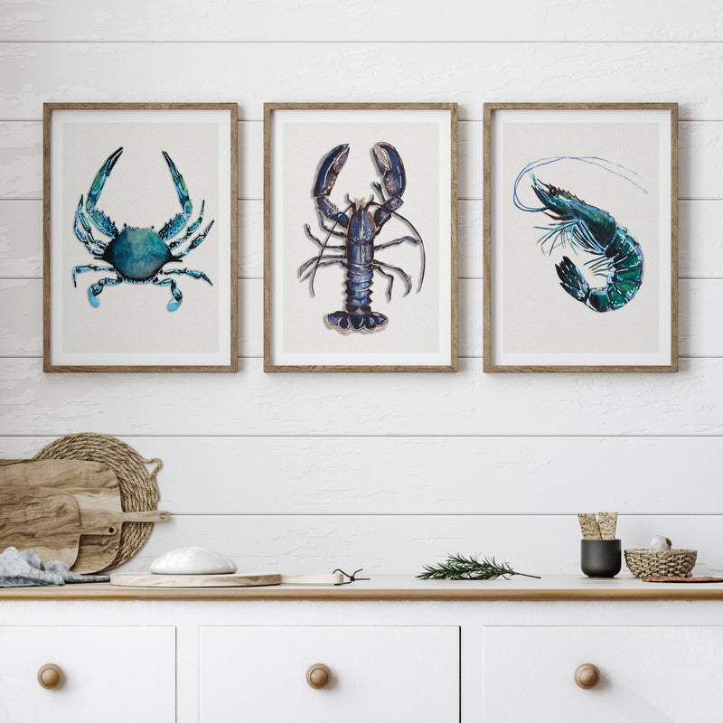 Set of Shellfish Art Prints | Perfect Art For Your Kitchen - Framed