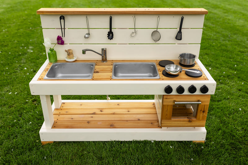 Painted Mud Kitchen with Oven and Working Sink