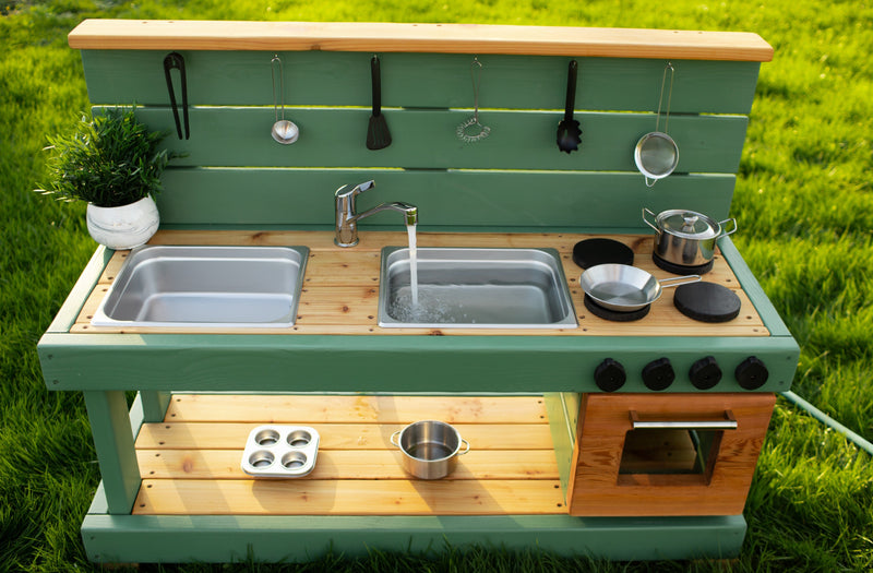 Painted Mud Kitchen with Oven and Working Sink