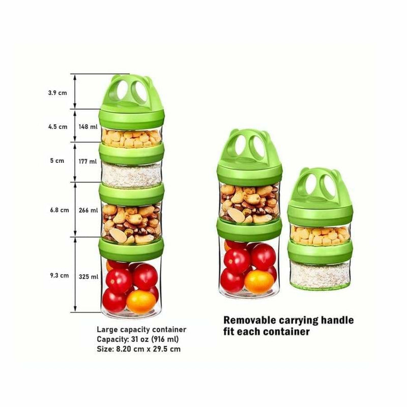4 Compartment Twist Lock, Stackable, Leak-Proof, Food Storage, Snack Jars & Portion Control Lunch Boxby BariatricPal - Variety Pack