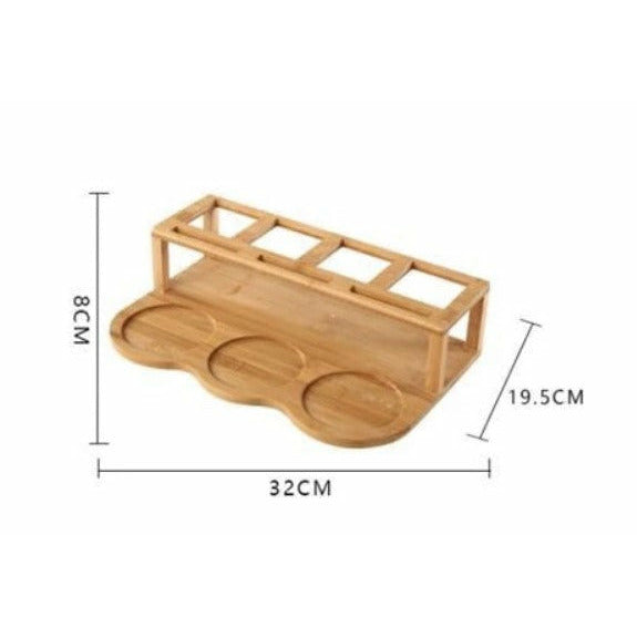 Bamboo and Glass Condiment Set with  Rack