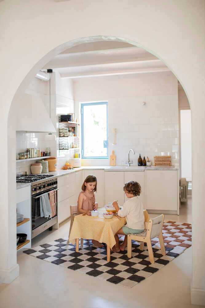 WASHABLE RUG KITCHEN TILES TOFFEE