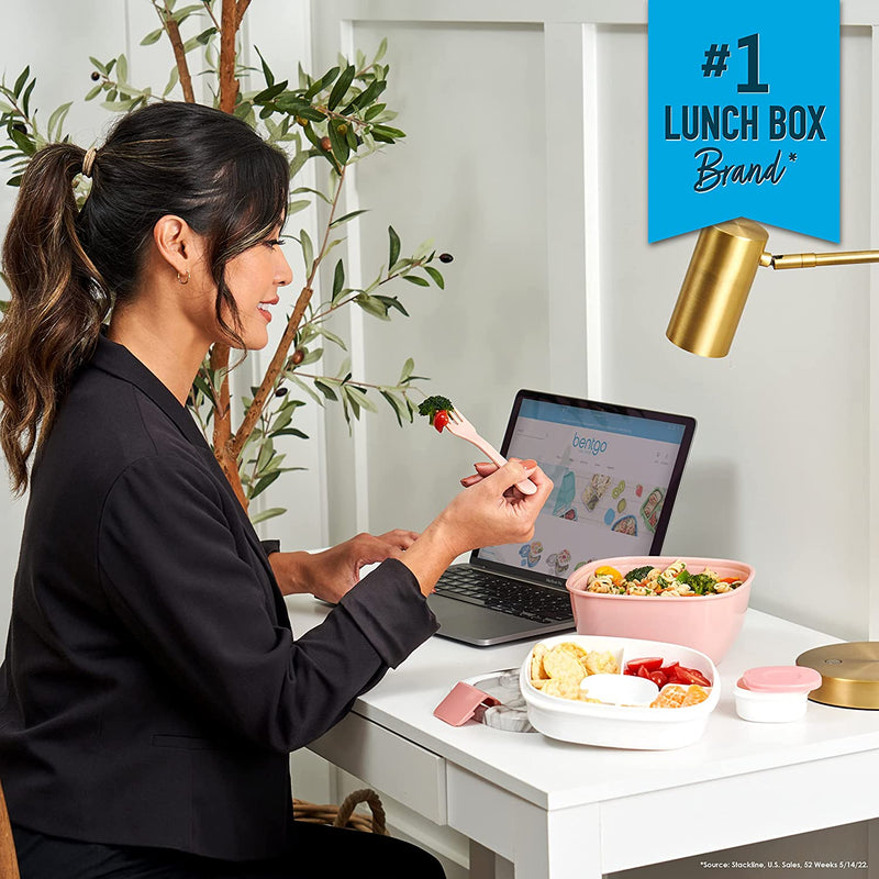 Salad - Stackable Lunch Container with Large Salad Bowl, 4-Compartment Bento-Style Tray for Toppings And Sauce Container