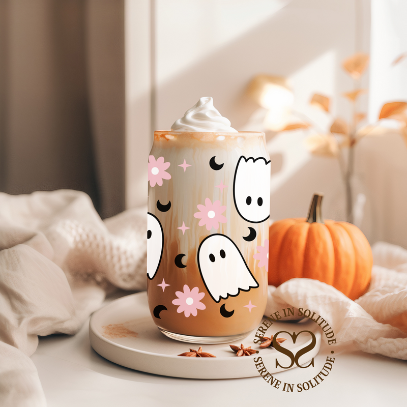Flower Ghosties Glass Cup 16 Oz