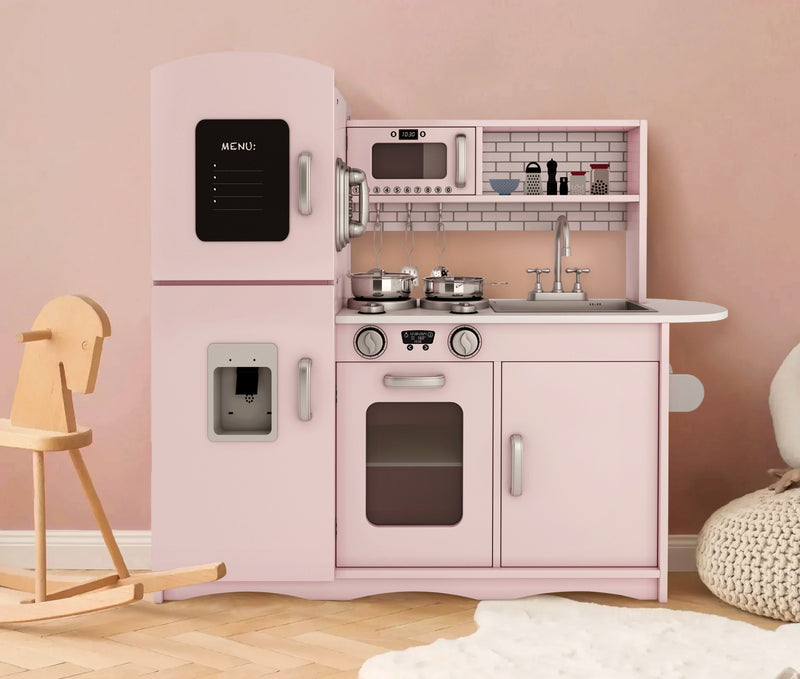 Deluxe Pink Wooden Play Kitchen with Accessories
