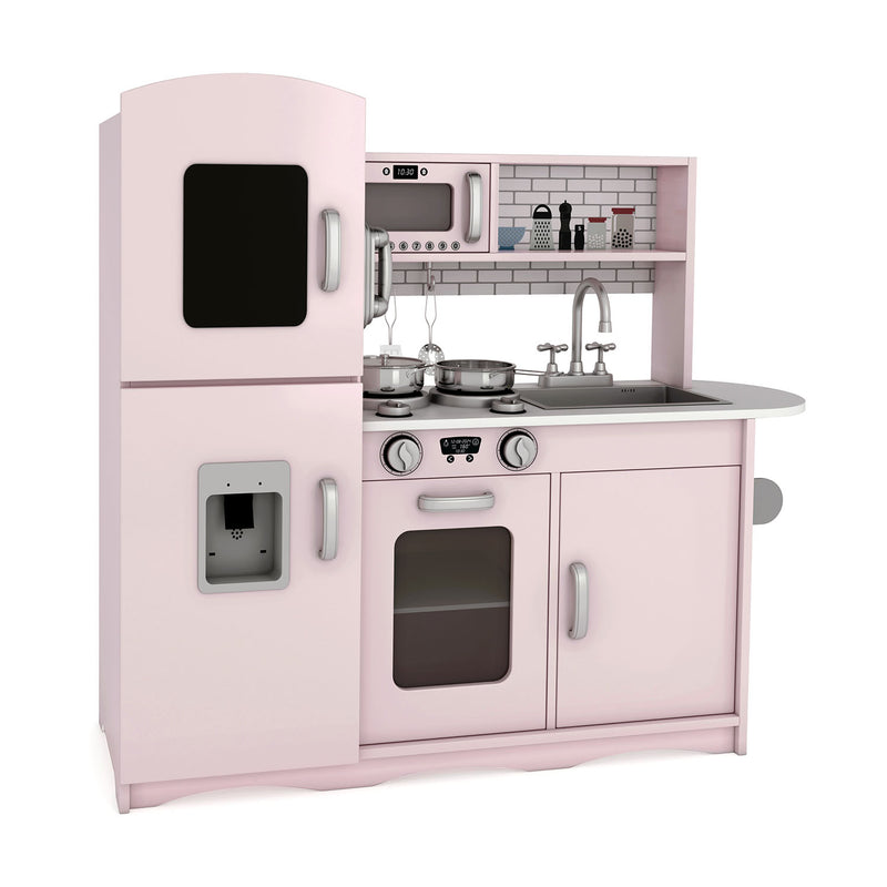 Deluxe Pink Wooden Play Kitchen with Accessories