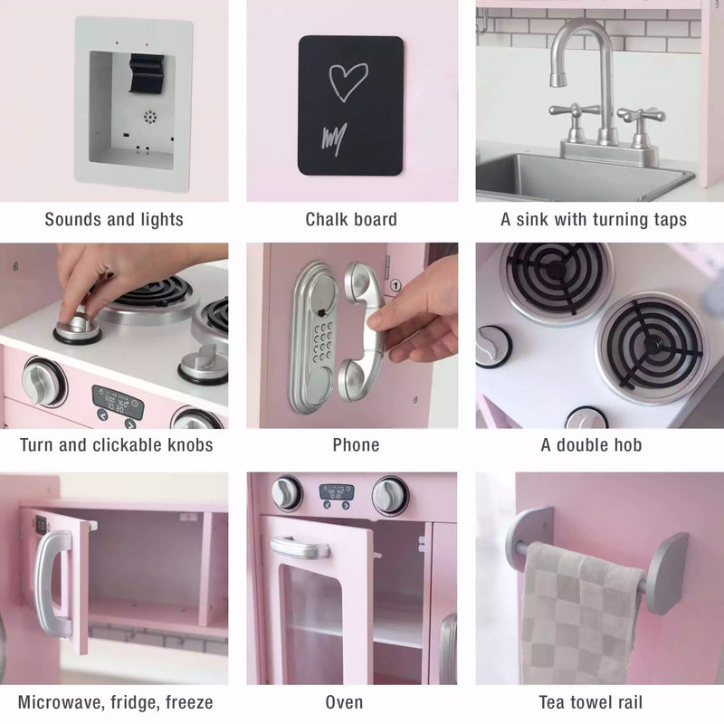 Deluxe Pink Wooden Play Kitchen with Accessories