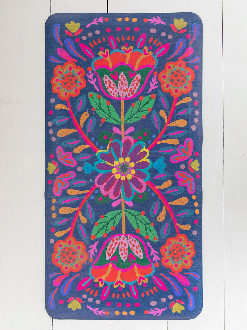 Comfy Kitchen Standing Mat - Navy Folk Flower