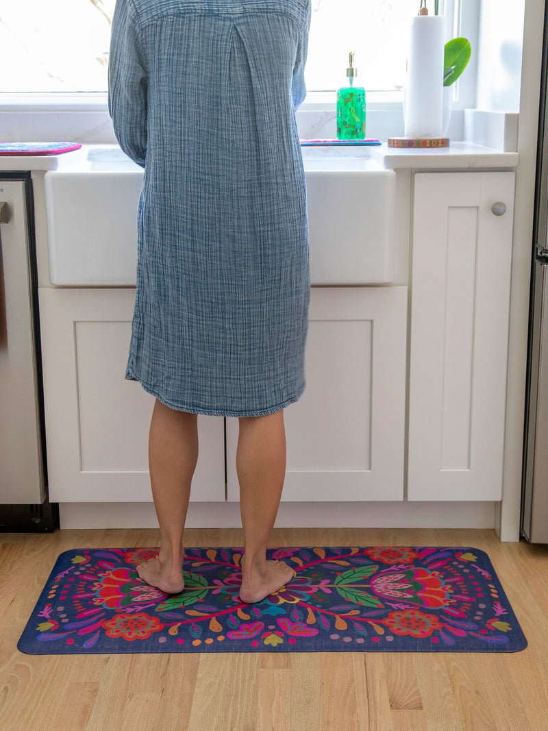 Comfy Kitchen Standing Mat - Navy Folk Flower