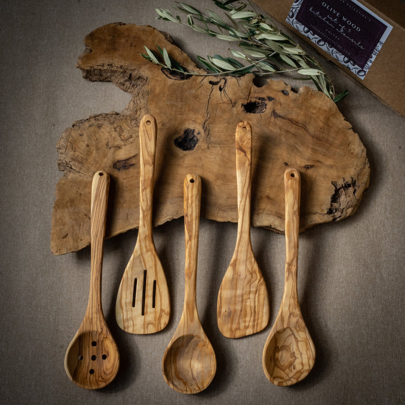 Set of 5 Olive Wood Kitchen Utensils | Handcrafted from Palestine
