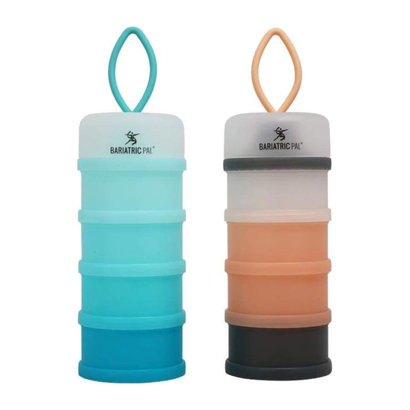 4 Compartment Detachable, Stackable, and Portion Controlled Food & Powder Storage Containers by BariatricPal - Pink & Blue Set