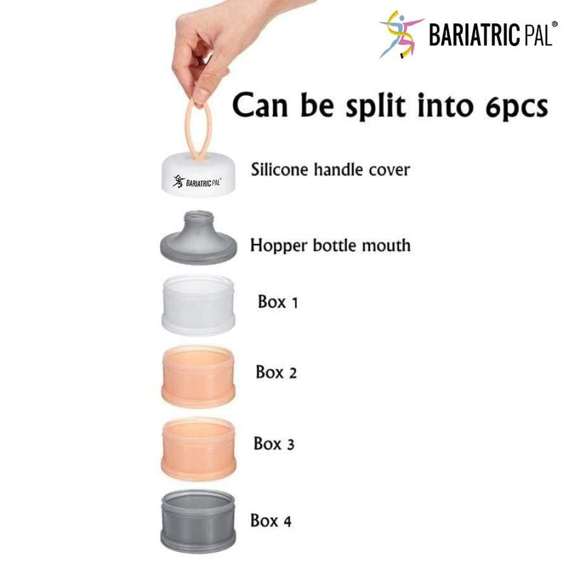4 Compartment Detachable, Stackable, and Portion Controlled Food & Powder Storage Containers by BariatricPal - Pink & Blue Set