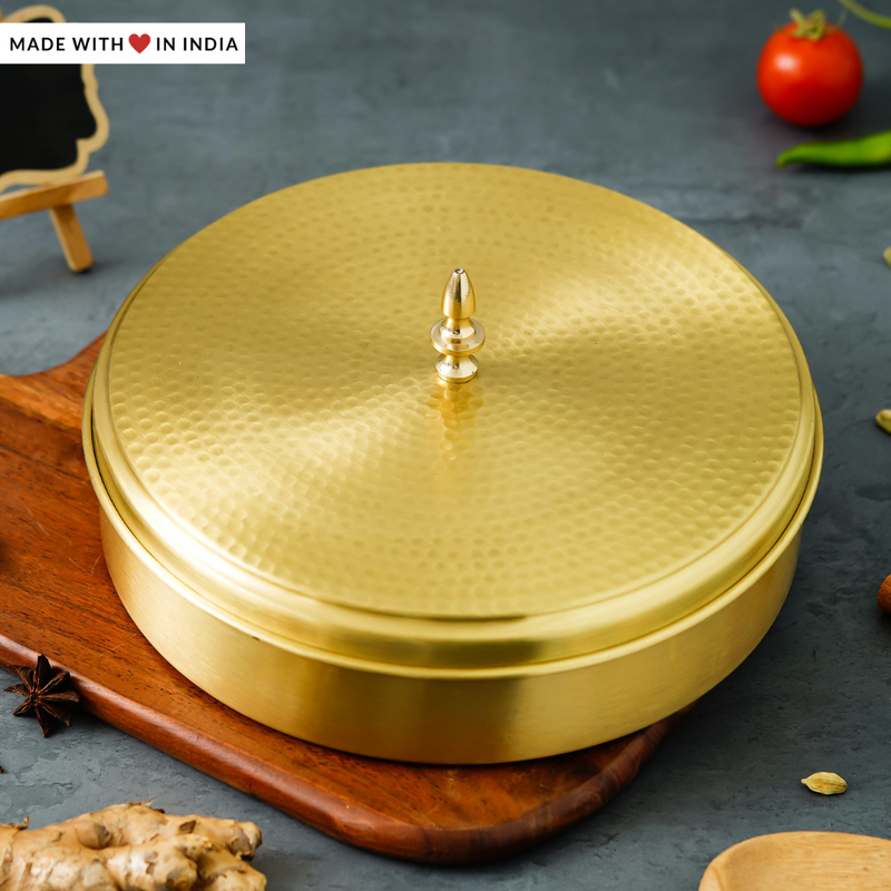 Nala — 9 inch Hand-hammered Brass Spice Box/ Masala Dabba
