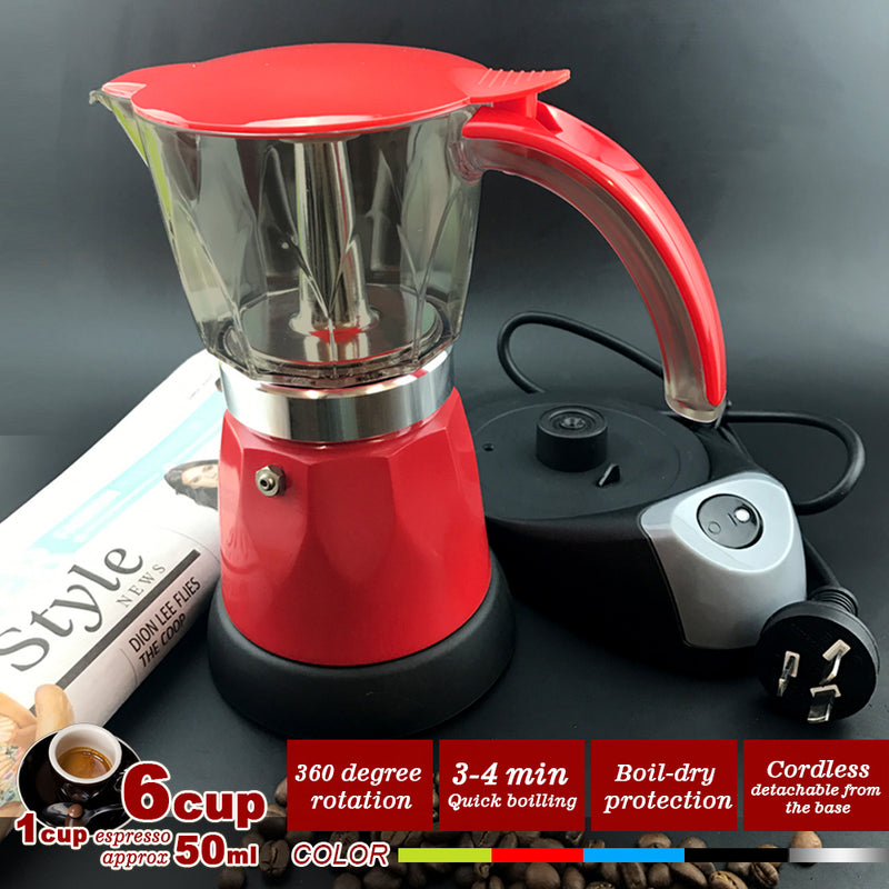 Electric Moka Coffee Maker Espresso Machine Italian Classic 6 Cups Auto Power