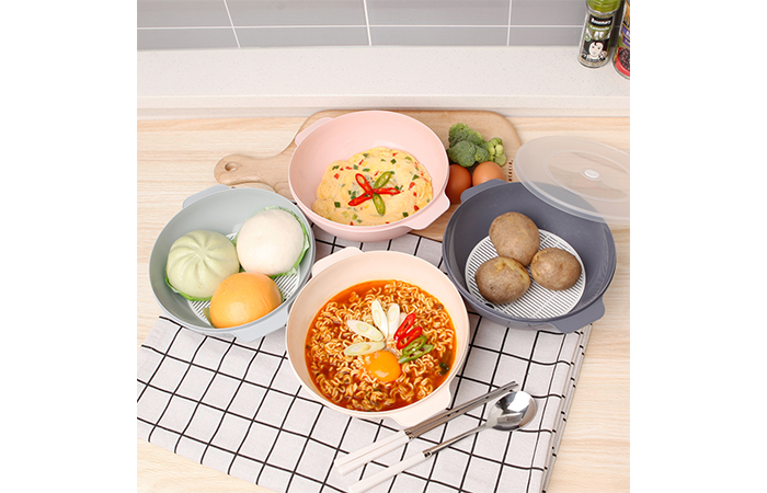 [가쯔] 전자렌지 찜기 계란찜 라면용기 특대1L 1+1(다크 그레이+인디핑크)