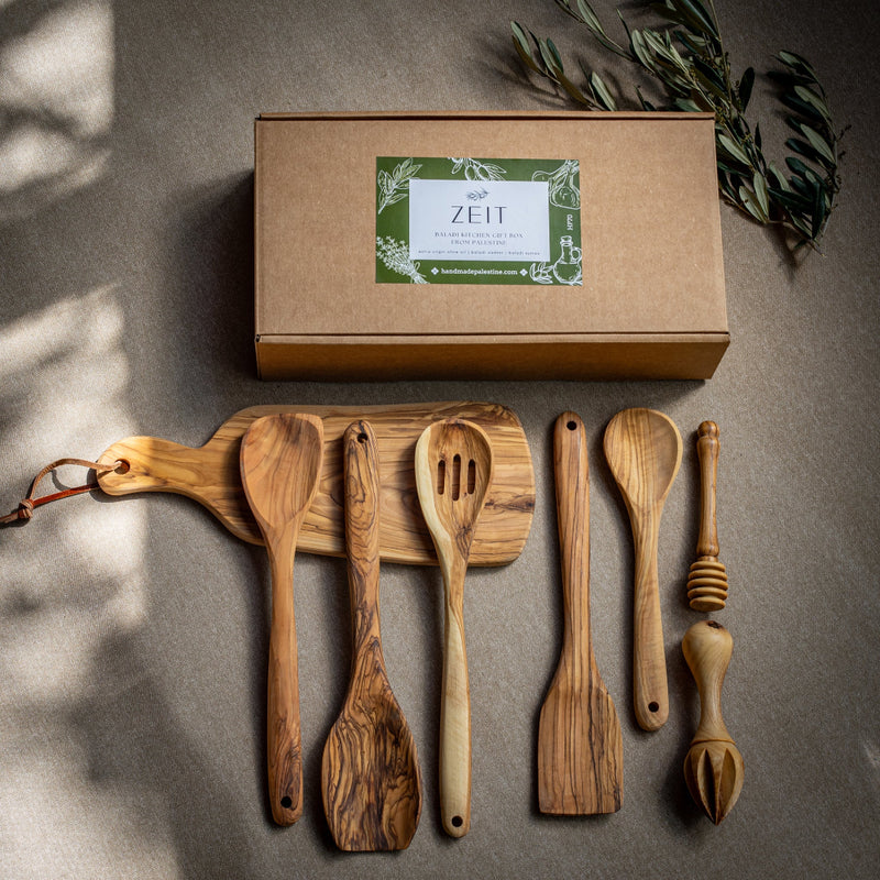 Curated Olive Wood Kitchen Set | Gift Box for the Foodie | Hand Carved from Bethlehem
